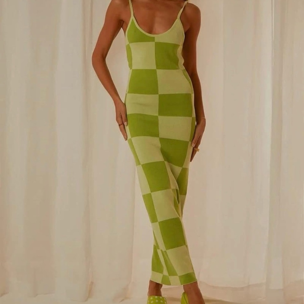 Green G-Plaid Bodycon Maxi Dress
